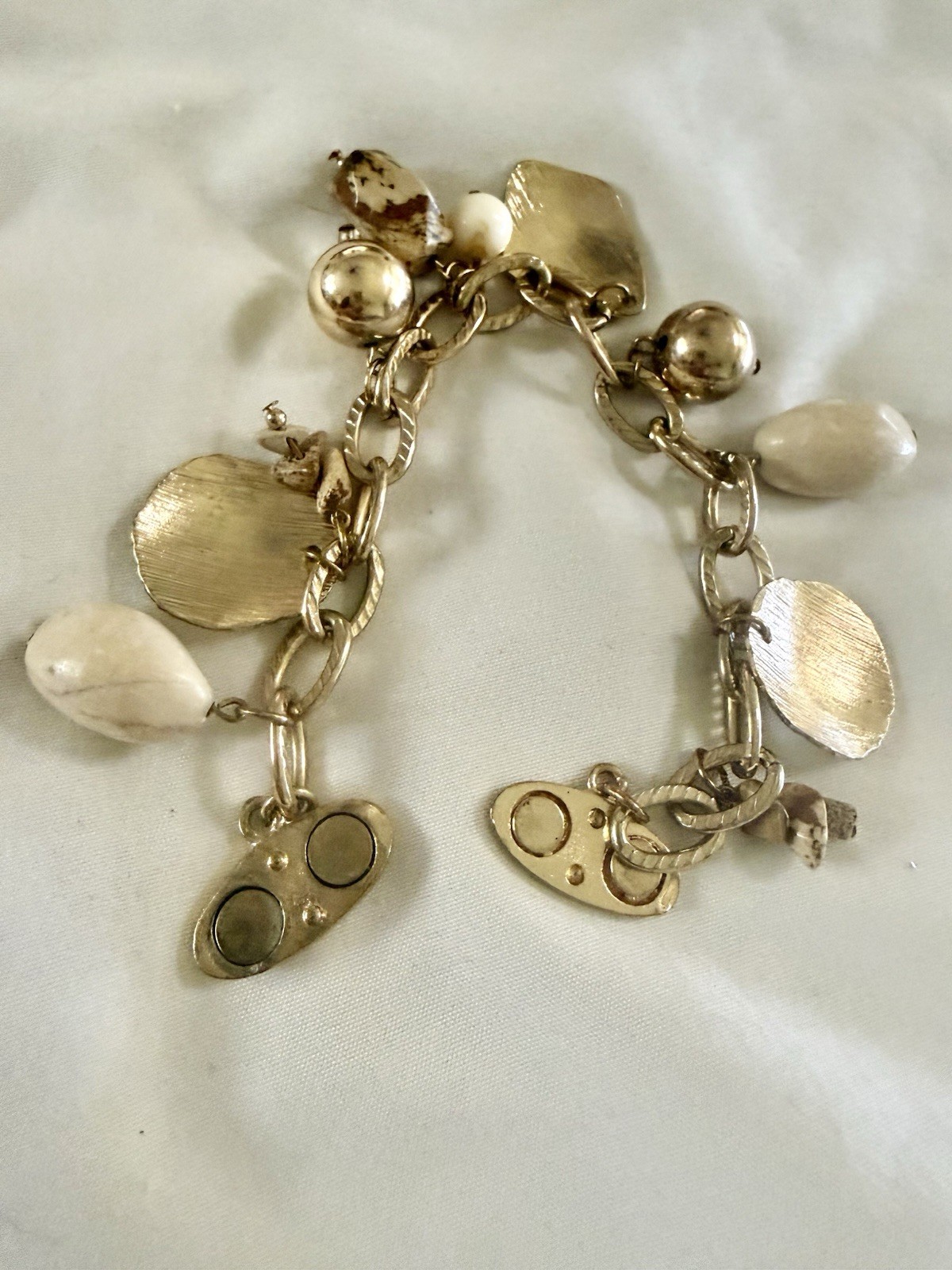 Chico’s Charm Bracelet Multi Metal Tone Rhinestones Magnetic Clasp New