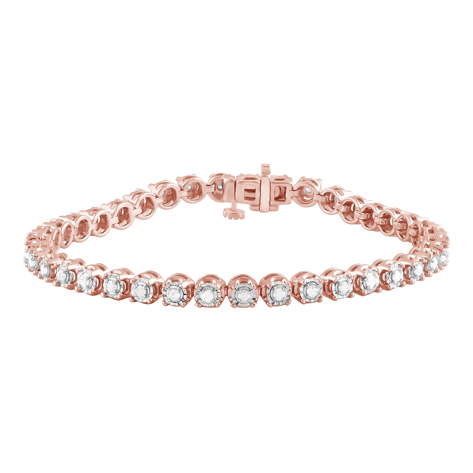 1.00 Ct Round Natural Diamond Bracelets in Rose Gold-Plated Silver