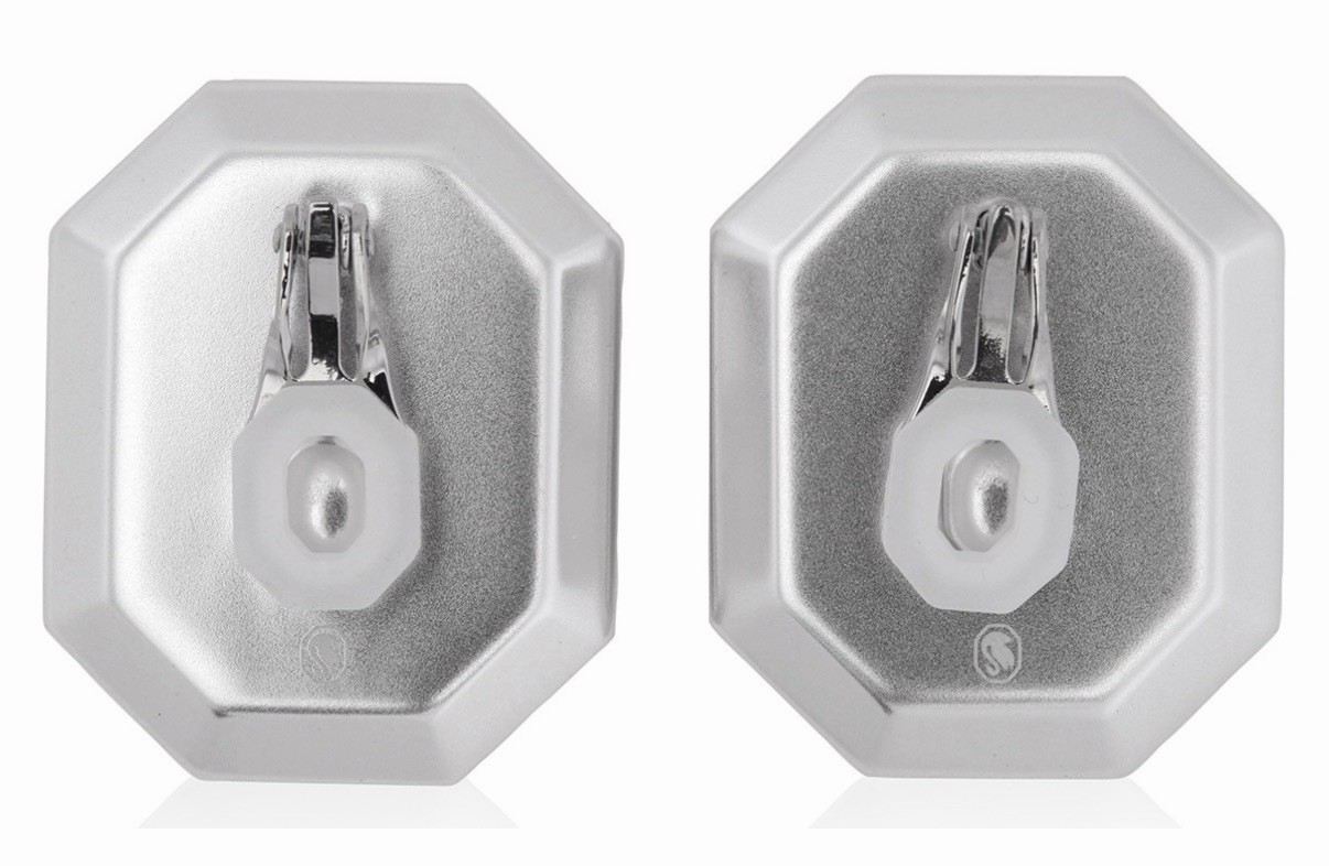 Swarovski Octagon Cut White Aluminum Metal Lucent Clip-On Earrings