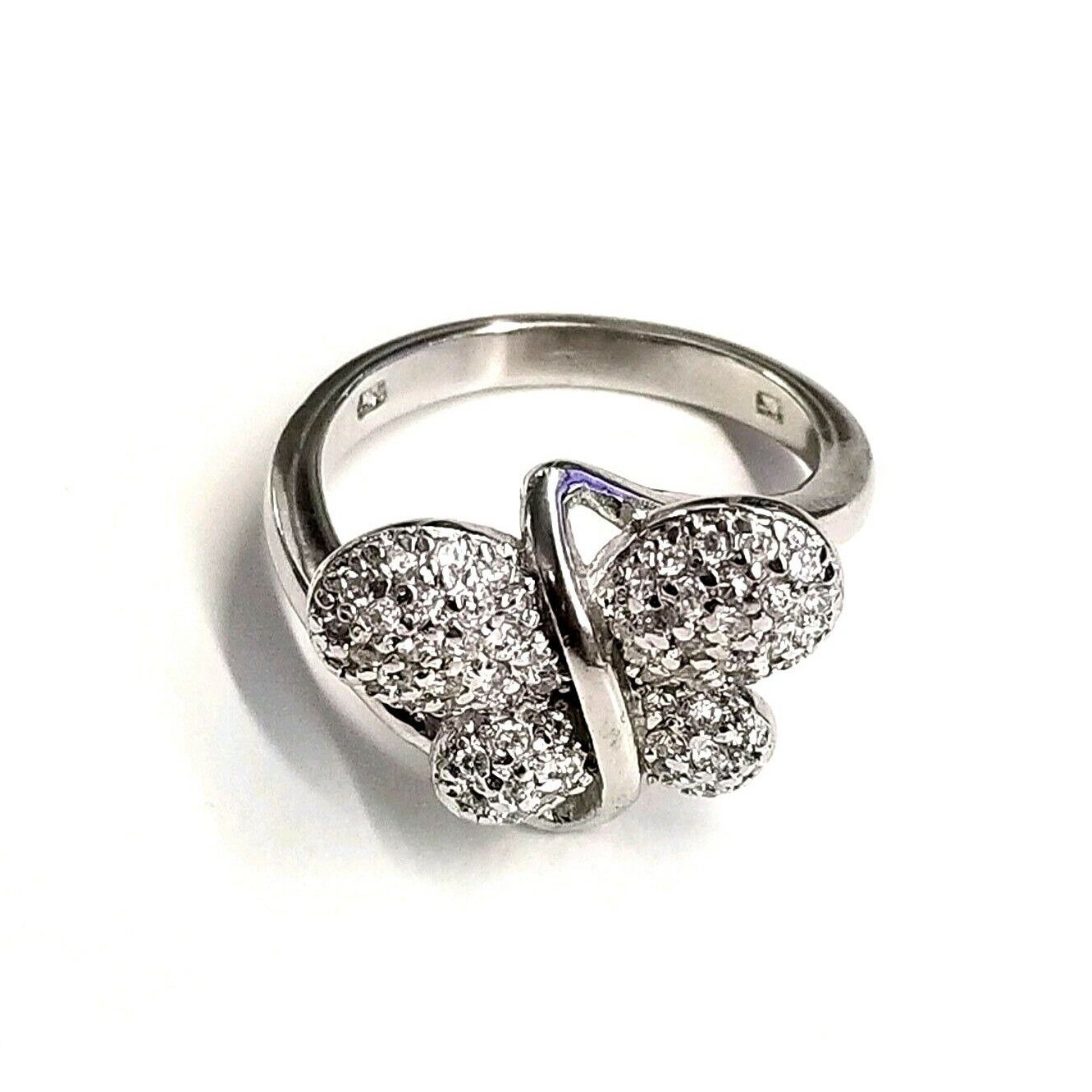 (SIZE 6,7,8,9) Glittering BUTTERFLY RING White CZ Stones .925 STERLING SILVER