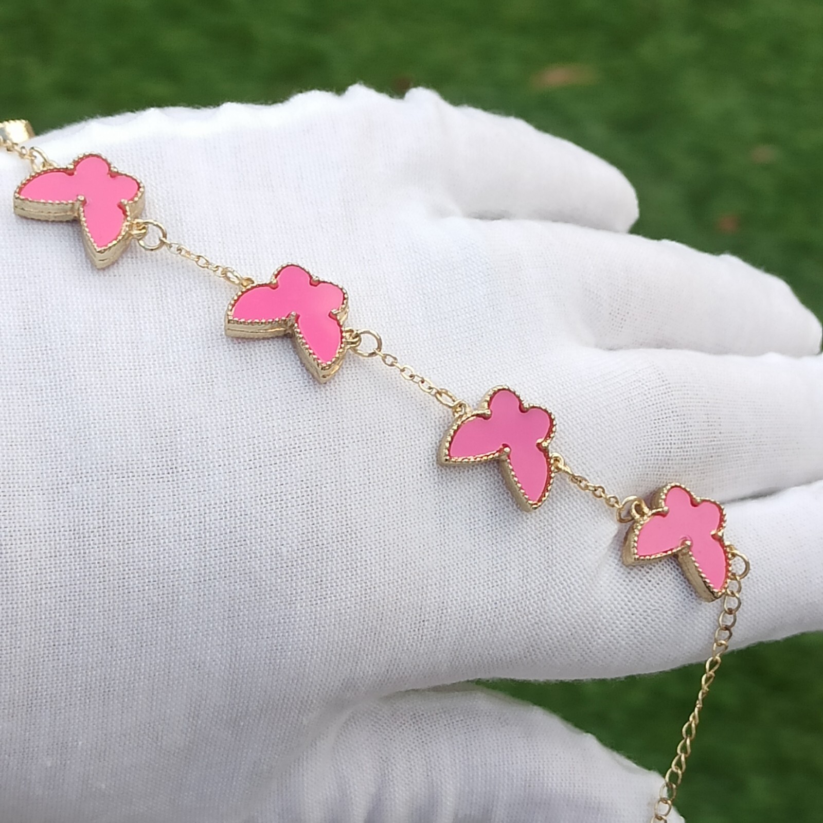 Pink Butterfly Bracelet Signed MINISO Gold Tone Station Girl Teen Gift Modernist