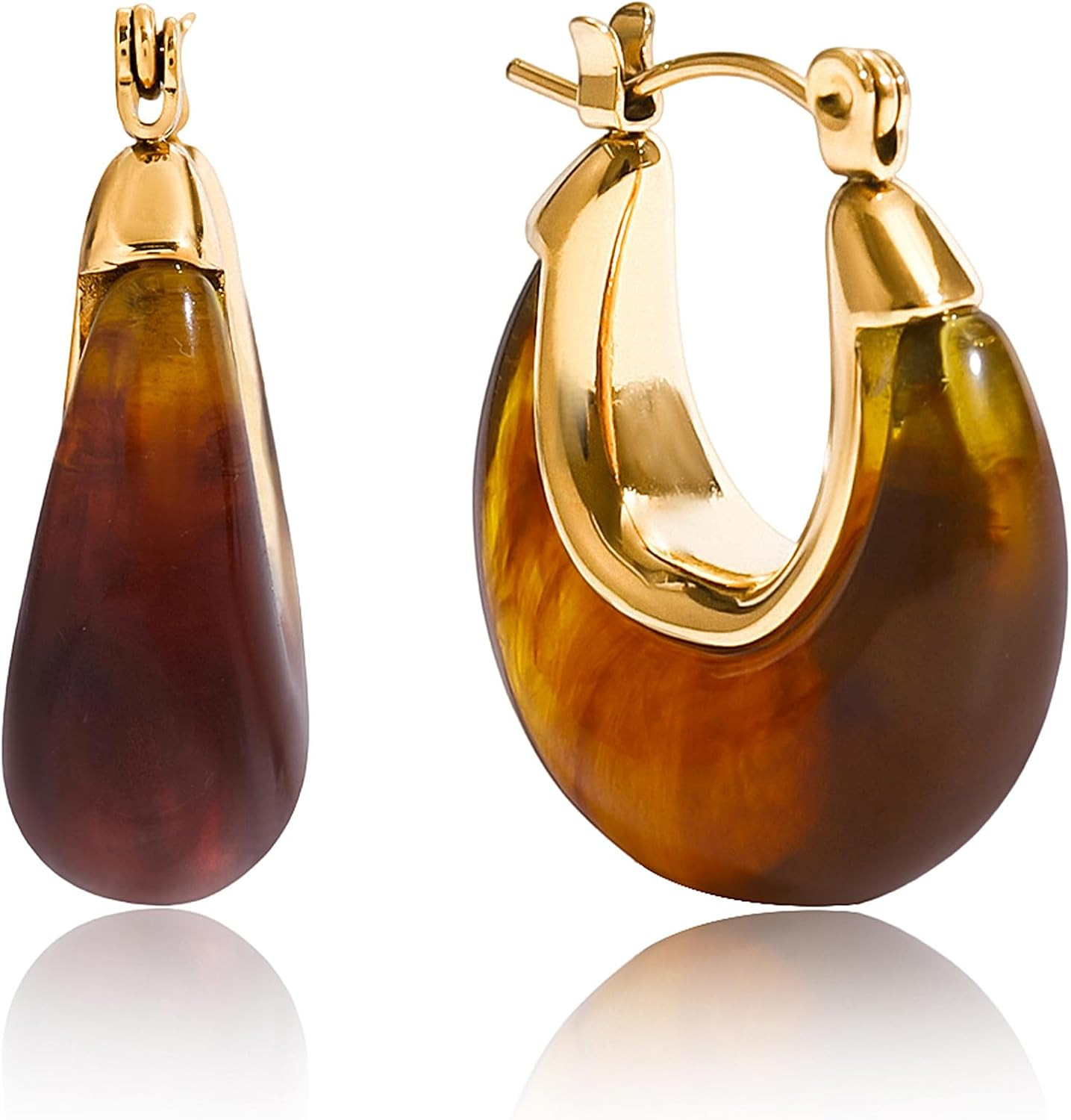 Chunky Brown Green Black White Amber Dangle Drop Earrings for Women, Vintage Amb