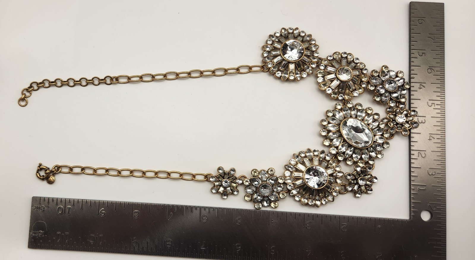 J Crew Crystal Statement Necklace Gold Tone Floral Bib Rhinestone Vintage Style