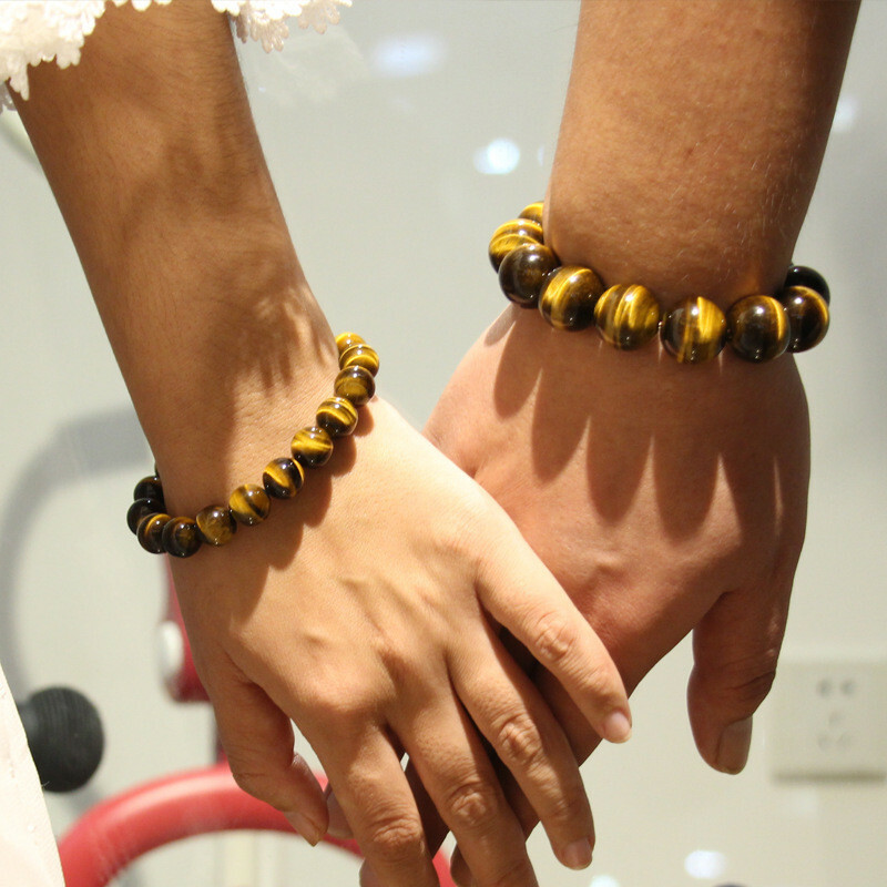 Unisex Women Men Tiger Eye Beads Gemstone Bangle Bracelet Christmas Jewelry Gift