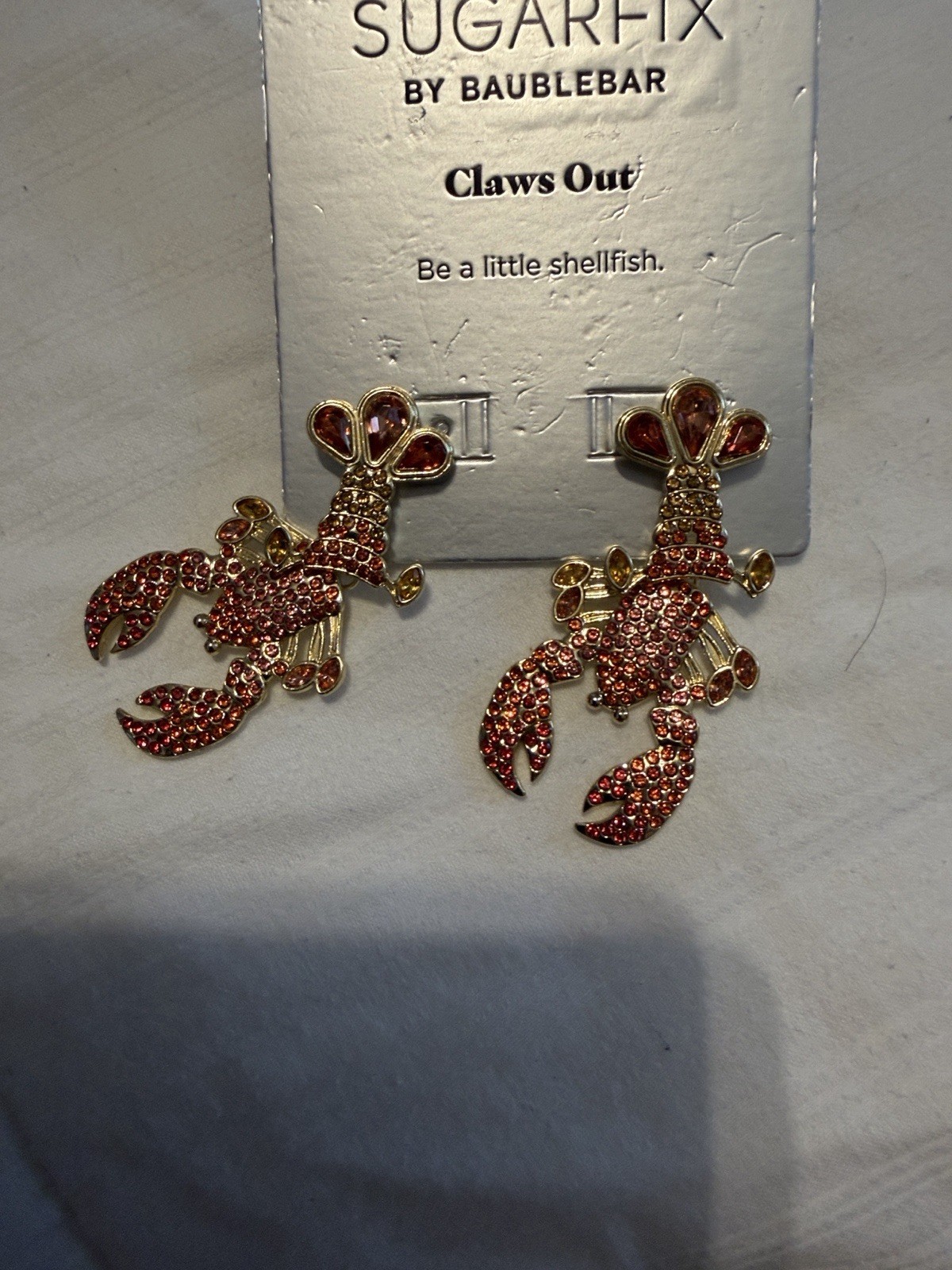 SUGARFIX by BaubleBar Claws Out Lobster Stud Earrings Red/Gold Crystal Pavé
