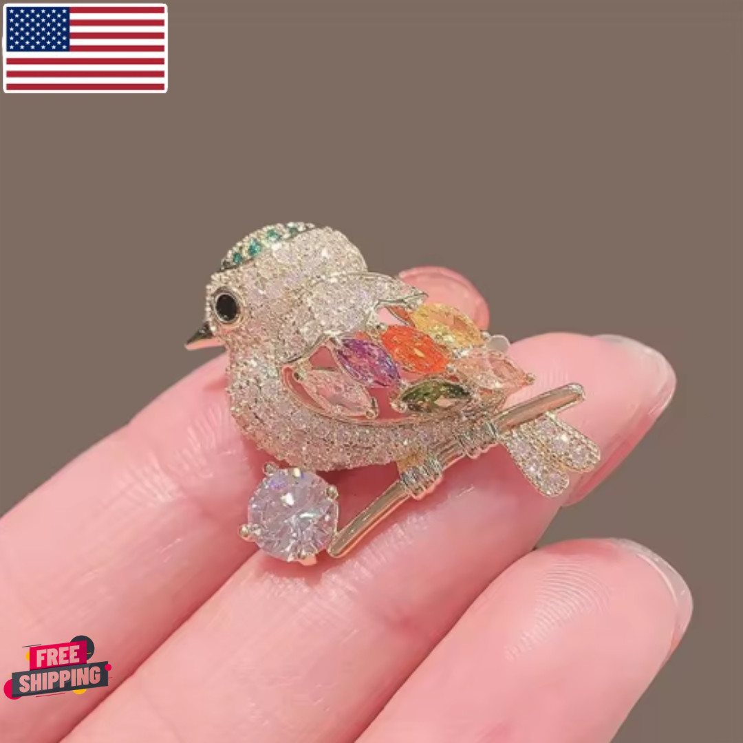 Sparkling Magpie Bird Brooch Pin-Rhinestone Crystal Jewelry for Women Dress/Coat