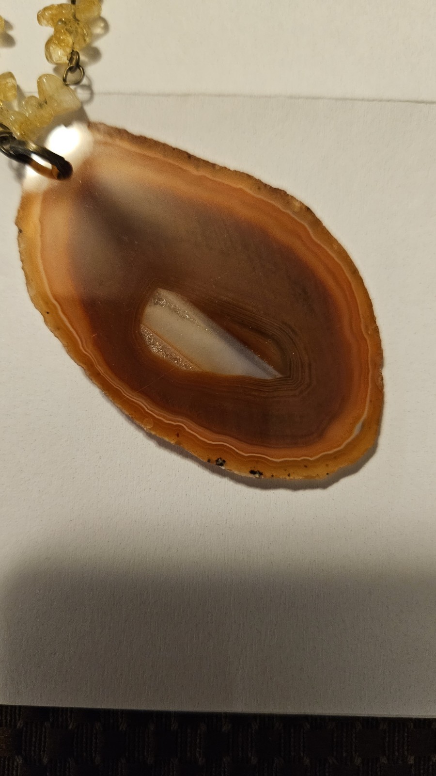 Robert Rose Brown Agate Slice Pendant Beaded Necklace 18in Cable Lobster Signed