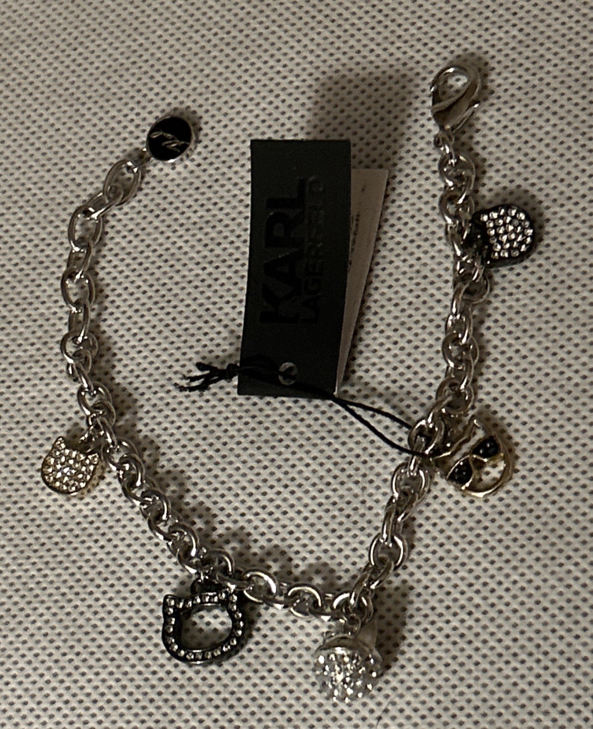 NWT Karl Lagerfeld Silver-Tone Bracelet With Choupette Cat /Charms 8”