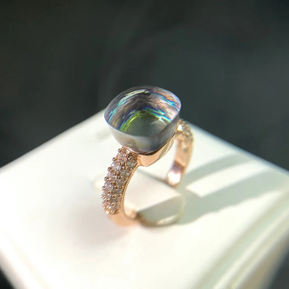 Cocktail Ring Square Zircon Crystal 10mm Gold Plated Colorful Stone Jewelry