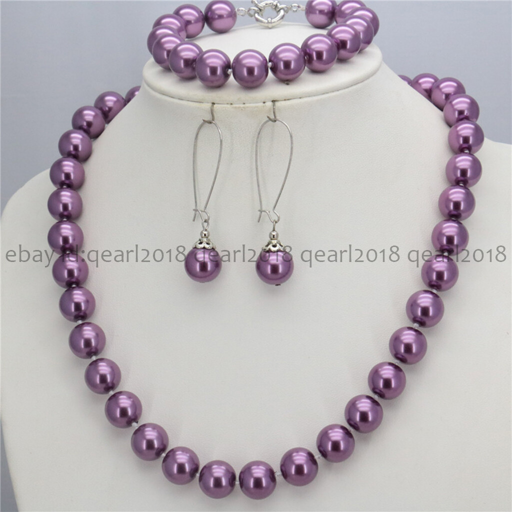 8/10/12mm South Sea Shell Pearl Round Beads Necklace Bracelet Earrings Set 18”