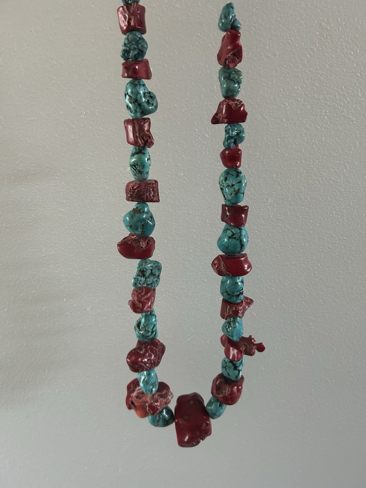Turquoise & Coral Nugget Stone Beaded Statement Necklace, Lobster Closure