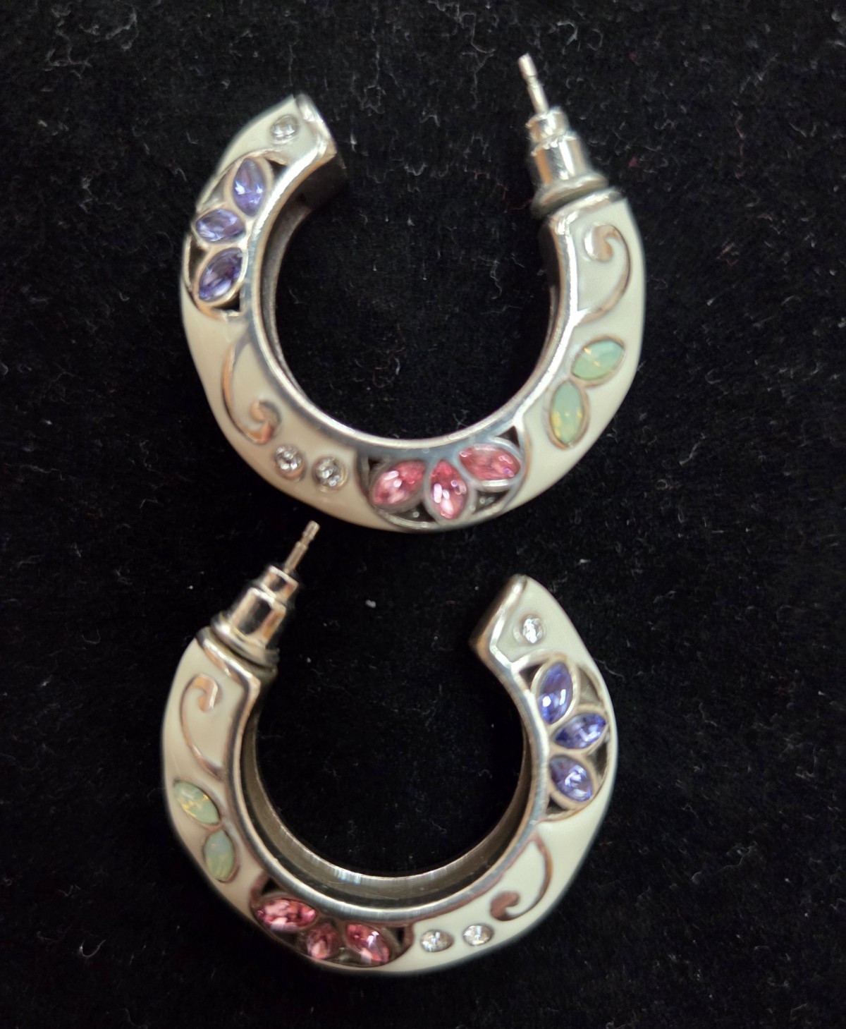 Brighton Floral Giardino Enamel Crescent Hoop Earrings, Multicolor rhinestone