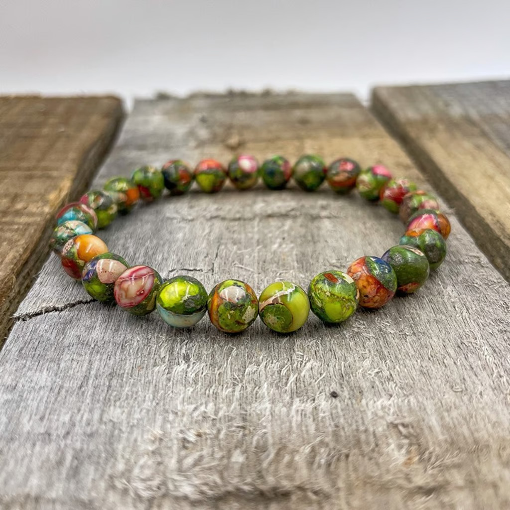 10mm Sea Sediment Jasper Stone Bracelet Healing Floral Gemstone Bracelet Gift