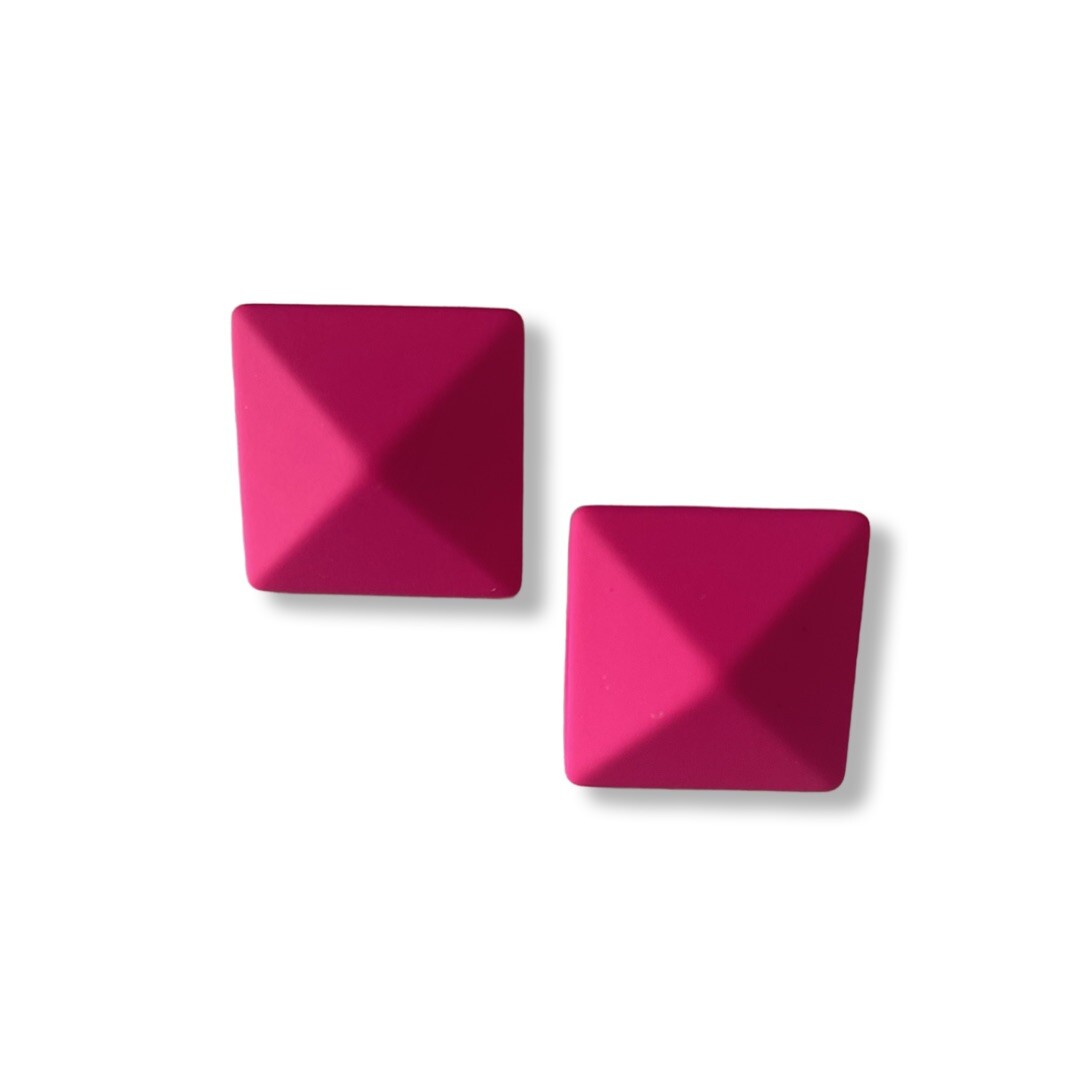 Neon Pink Square Stud Earrings