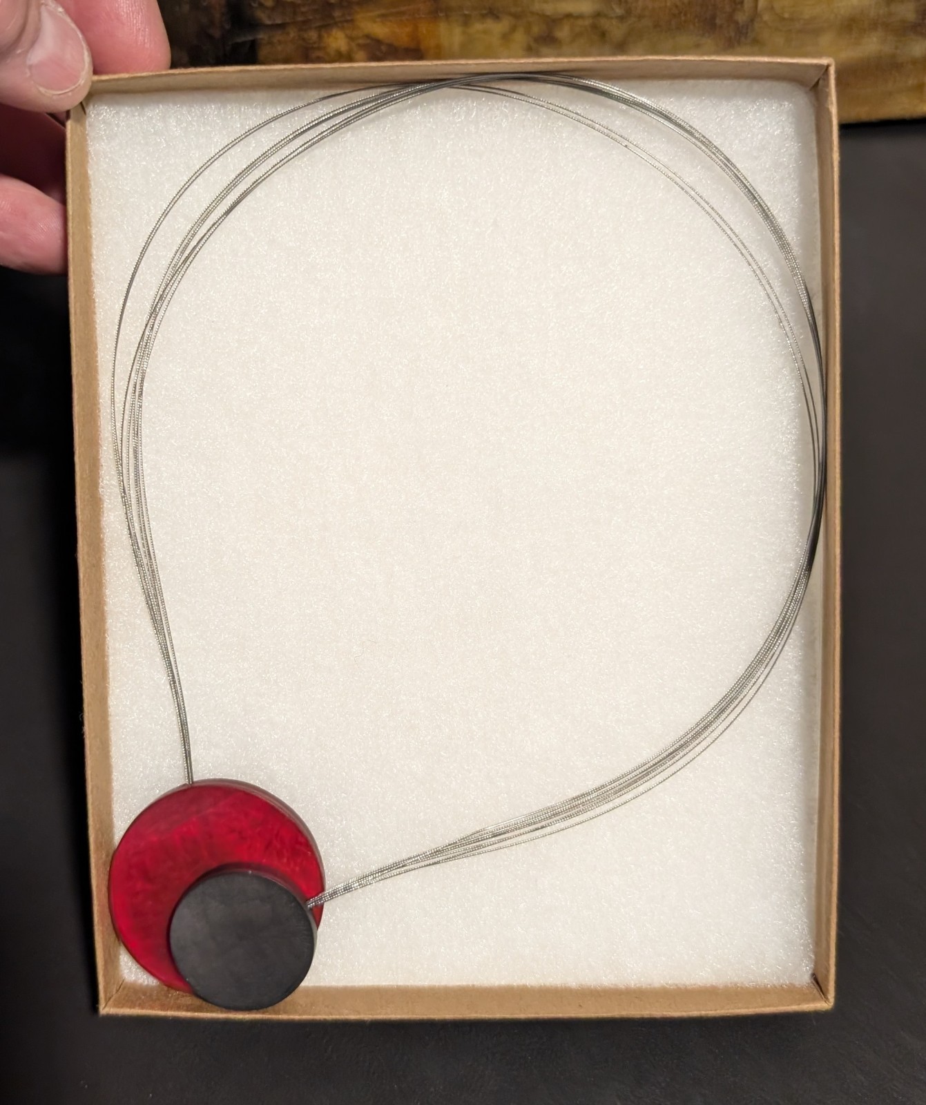 The Clark Museum Large Orbital Necklace Red & Zinc Magnetic NEW + Free Necklace