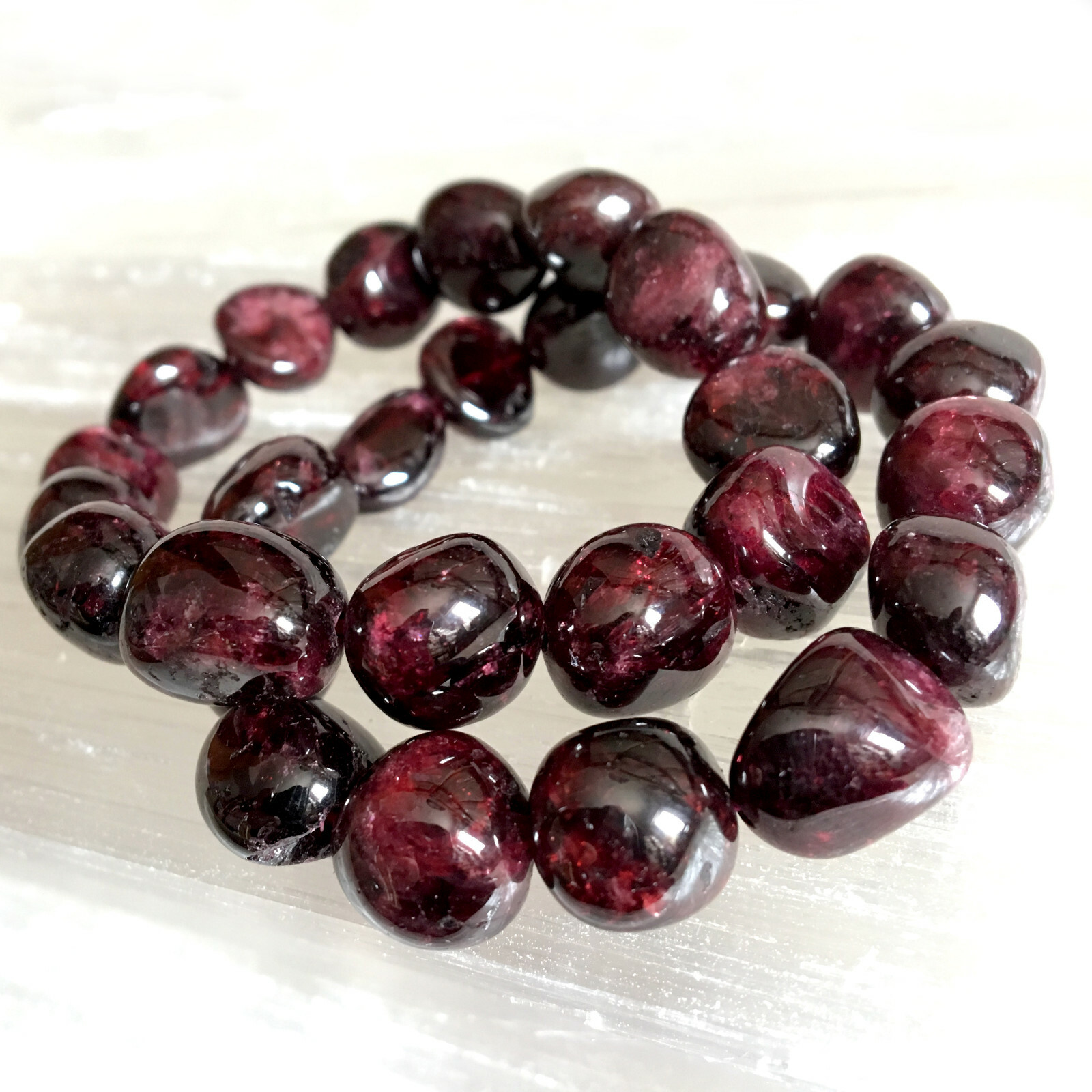 12 mm Red Garnet Bracelet Polished Stone Beads Natural Gemstone Nugget Reiki Hea