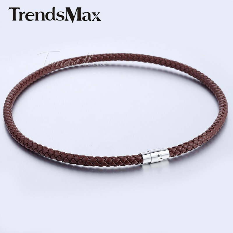 4/6/8MM Brown Braided Cord Rope Man-made Leather Necklace Gift w/ Magnetic Clasp