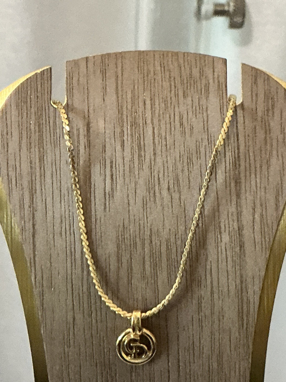 Auth Christian Dior CD Logo Accessory Vintage Pendant Necklace Gold Plated GOOD