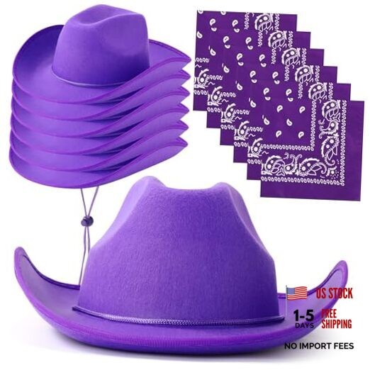 12 Pcs Cowboy Hats with Bandanas, Bulk Adjustable Felt Western Cowgirl Hats