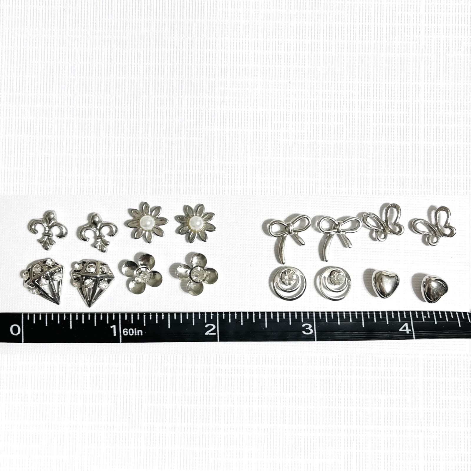 Vtg – Now Lot Silver Tone Pierced Earrings Studs 8 Pair Flower Bow Heart Retro