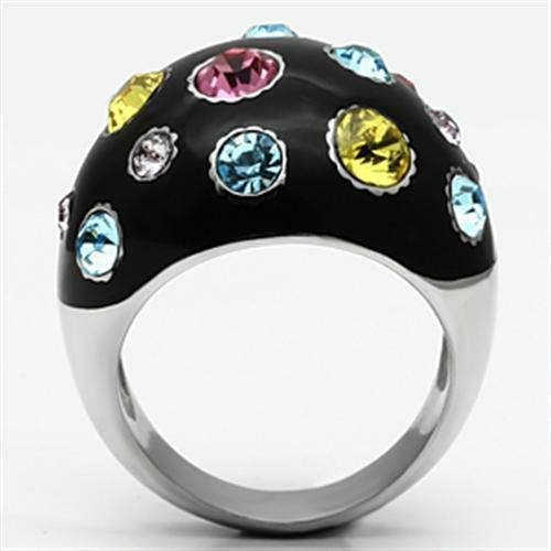 TK640 – High polished (no plating) Stainless Steel Ring with Top Grade Crystal