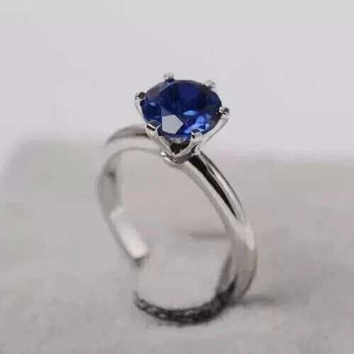 Simulated Sapphire 2Ct Round Cut Wedding Solitaire Ring 14k White Gold Plated