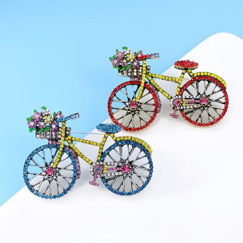 3Pcs Vintage Bicycle Brooch Floral Rhinestone Pin for Women Daily & Party Wear