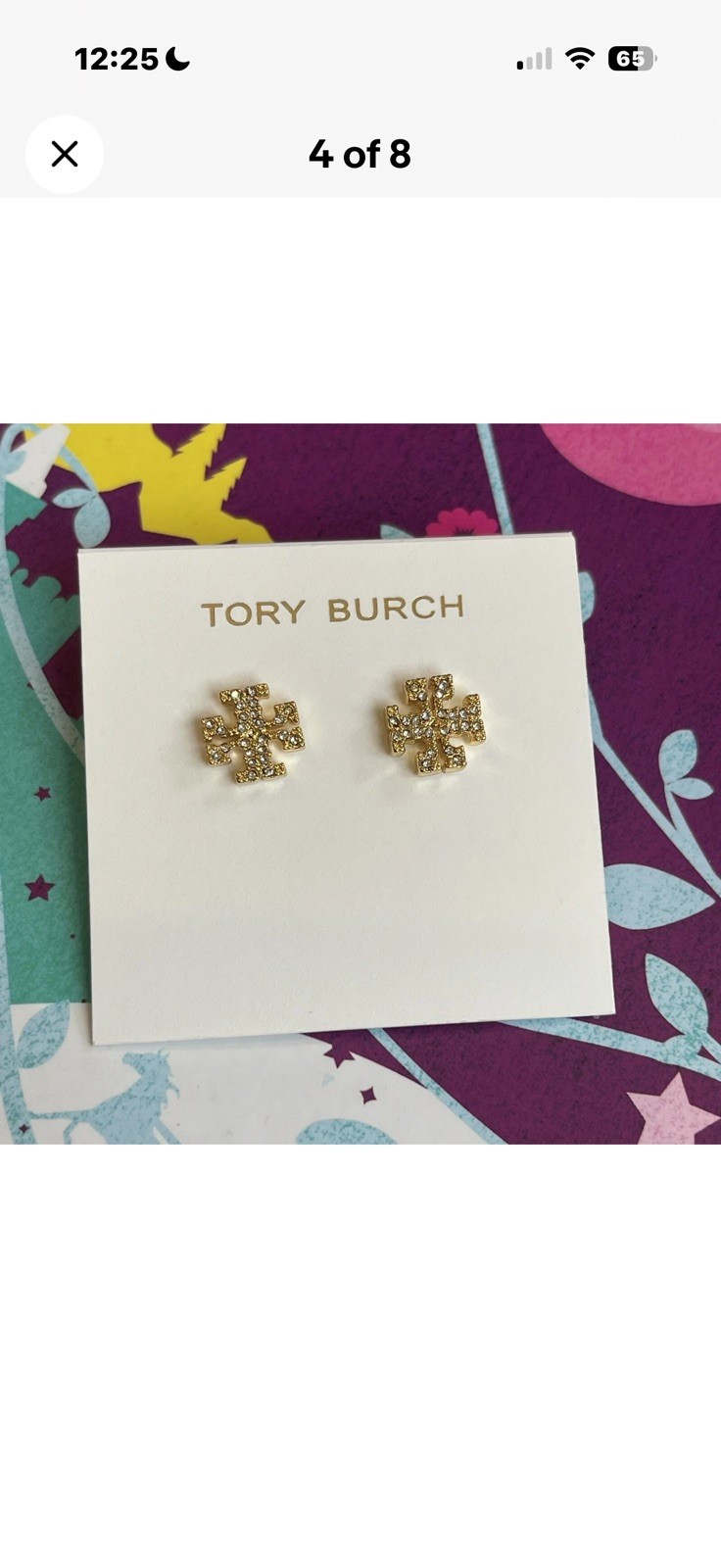 TORY BURCH KIRA CRYSTAL LOGO STUD EARRINGS Gold