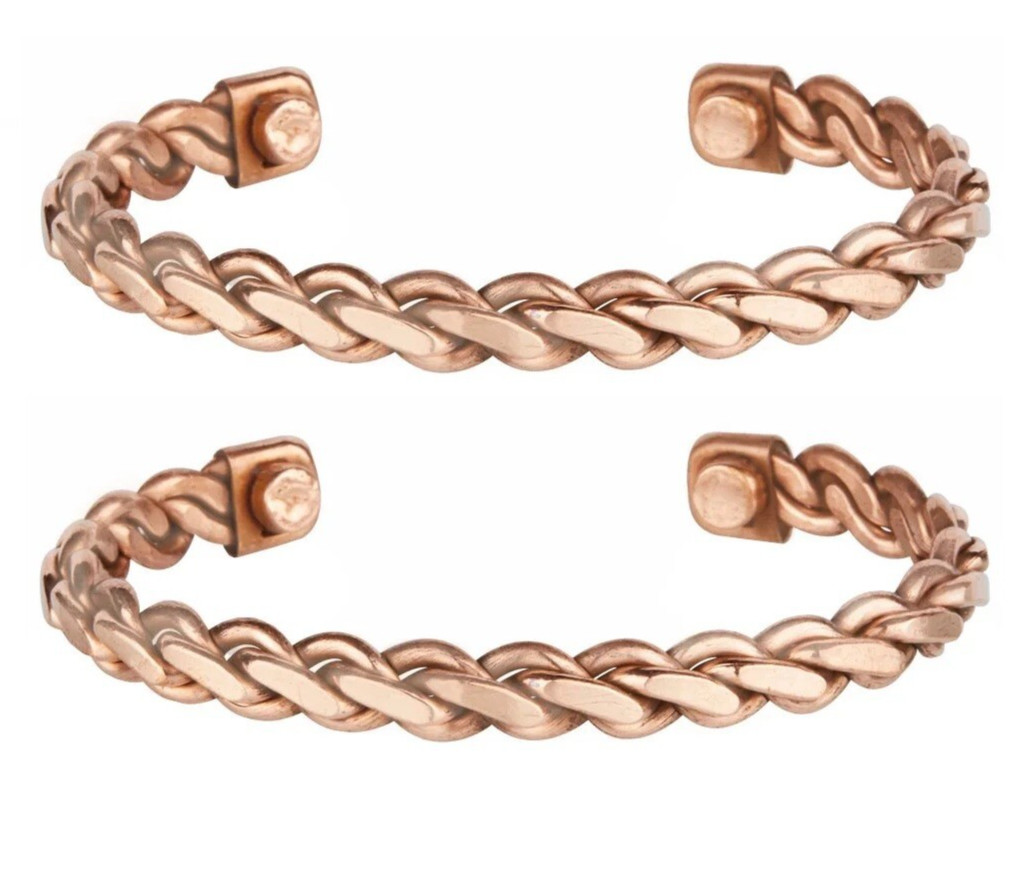 2 Pack Pure Copper Magnetic Bracelet Arthritis Pain Therapy Cuff Heavy Twist