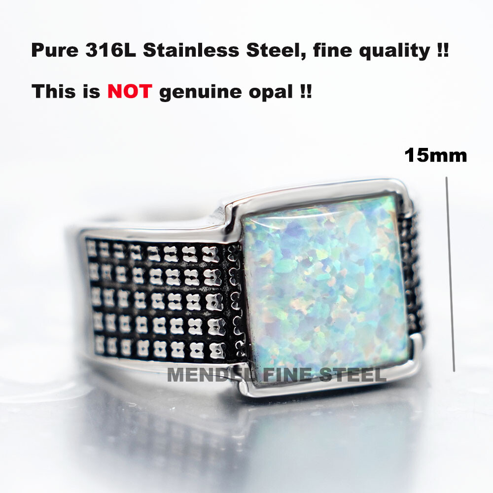 MENDEL Mens Square Faux Fire Opal Stone Ring For Men Size 7 8 9 10 11 12-15