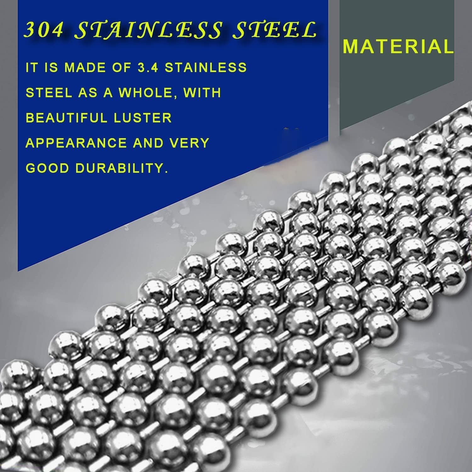 16ft or 55Ft Ball Bead Chain Stainless Steel Bulk Necklace Chain with Connectors