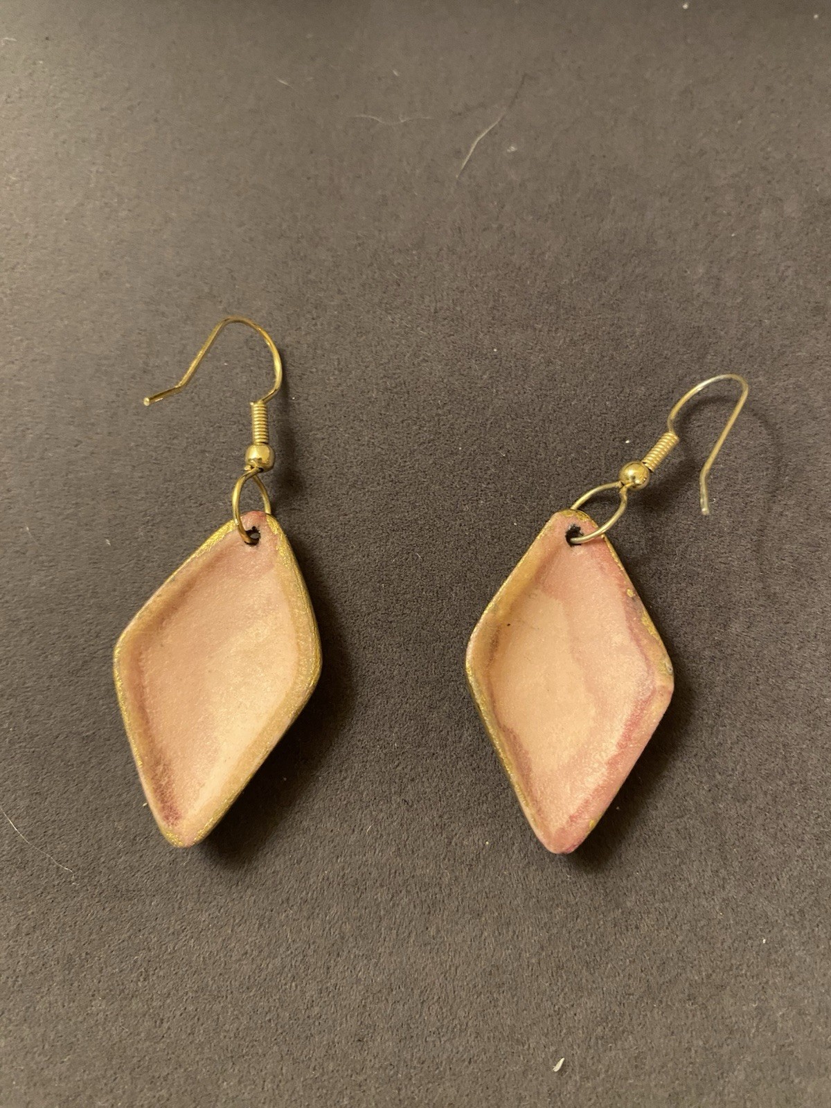 Pink And Gold Enamel Ceramic Earrings