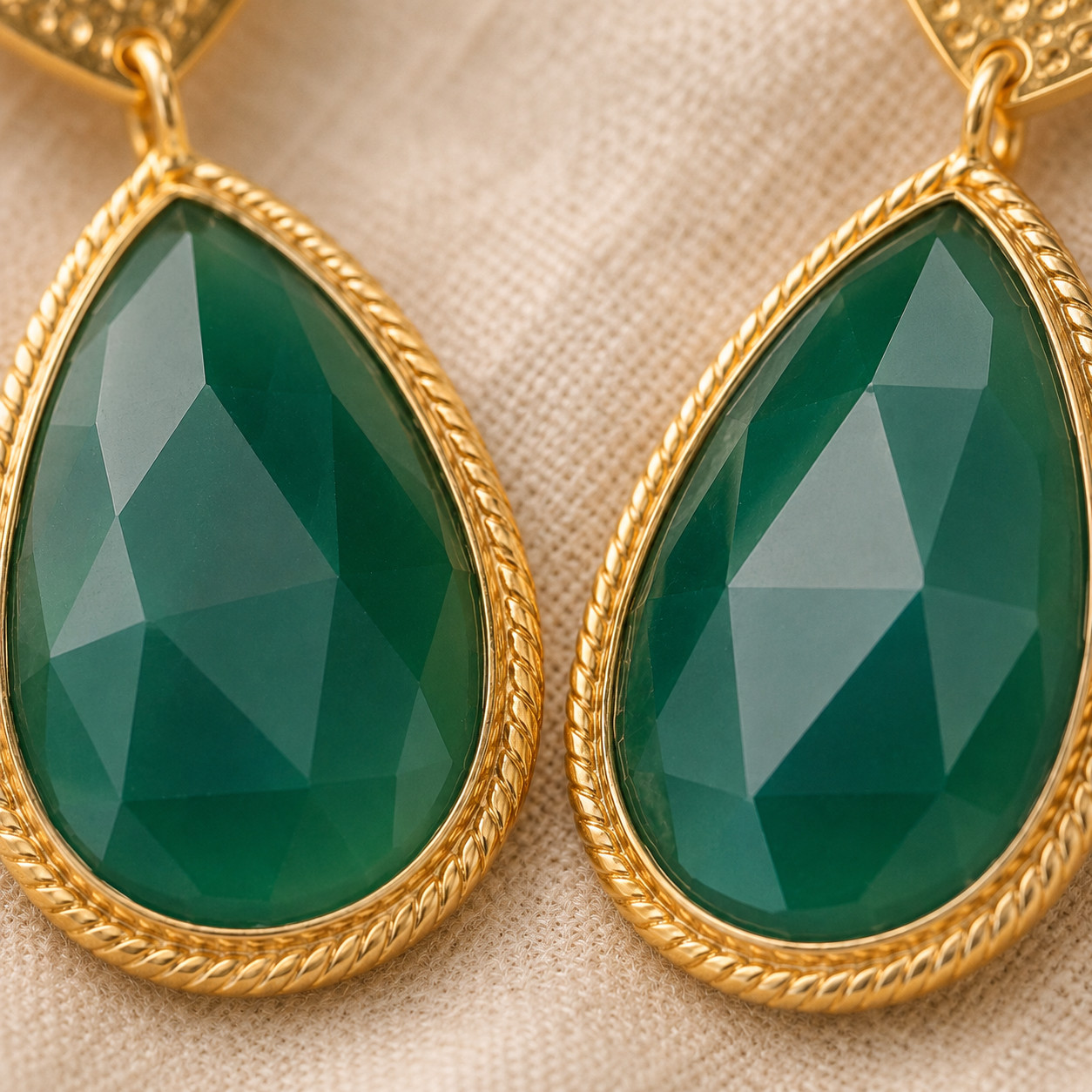 Green Onyx Dangle Drop Gold Plated Brass Earrings, Women Jewelry Gift ER-1