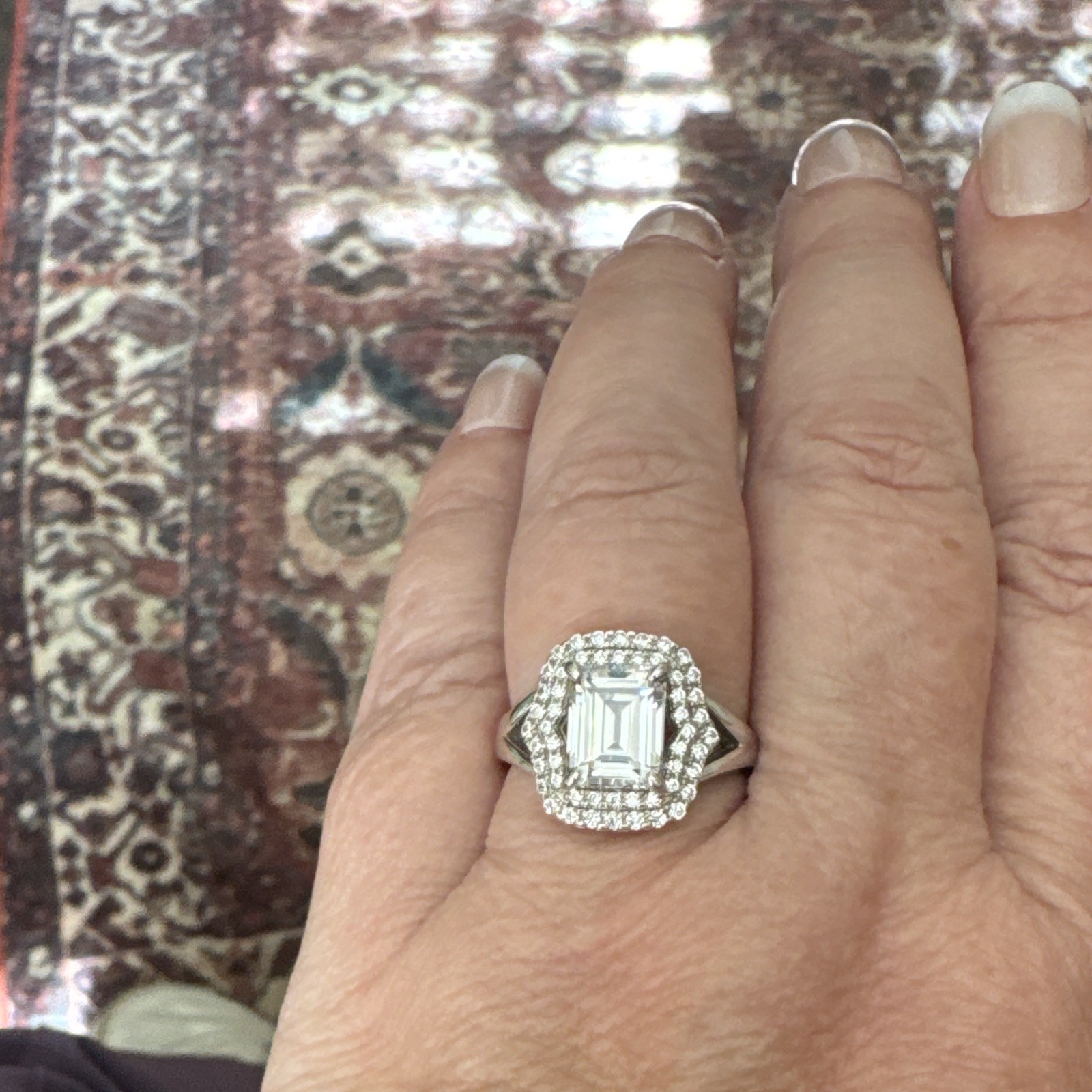 Berricle 925 Sterling Silver Emerald-Cut CZ Halo Cocktail Ring Size 9