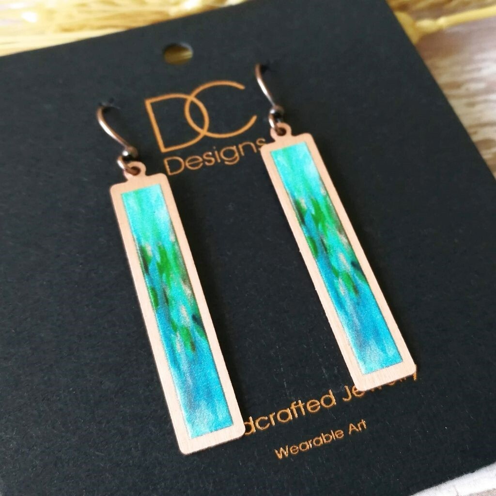 DC Designs Green Multicolor Copper Frame Linear Long Column Earrings 2NSE Unique