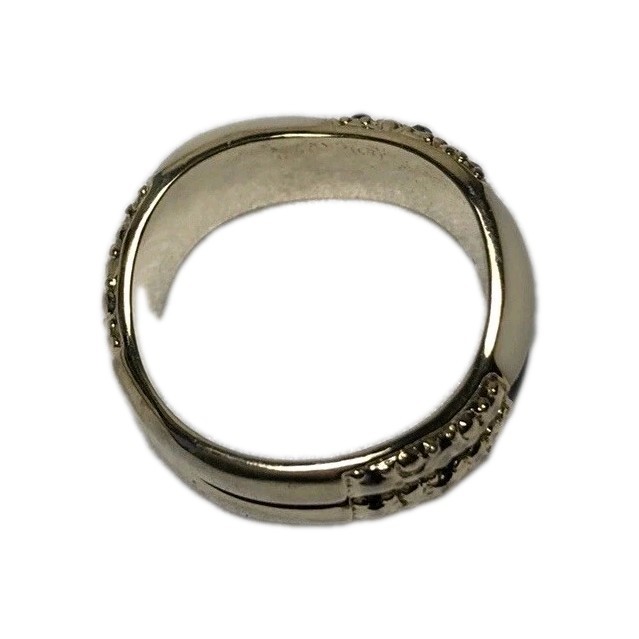 Curved ring gold tone, size 8 /black cream colors, rhinestones/ Very Good Cond.