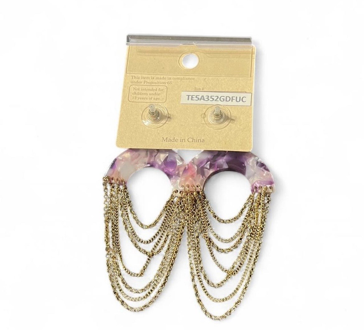 Serena Dangle Earrings Purple/ Gold Chain Feminine Everyday Wear Casual