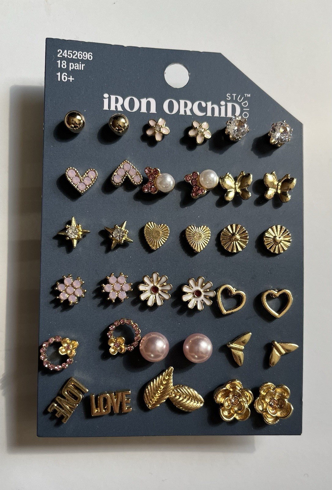 Iron Orchid Studio Pink & Shiny Post Earrings, Nickel Free, 18 Pair Pack