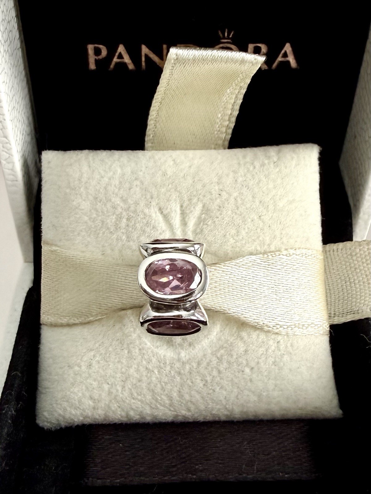Pandora Sterling Sliver Pink Oval Lights CZ Charm #790311PCZ RETIRED Authentic