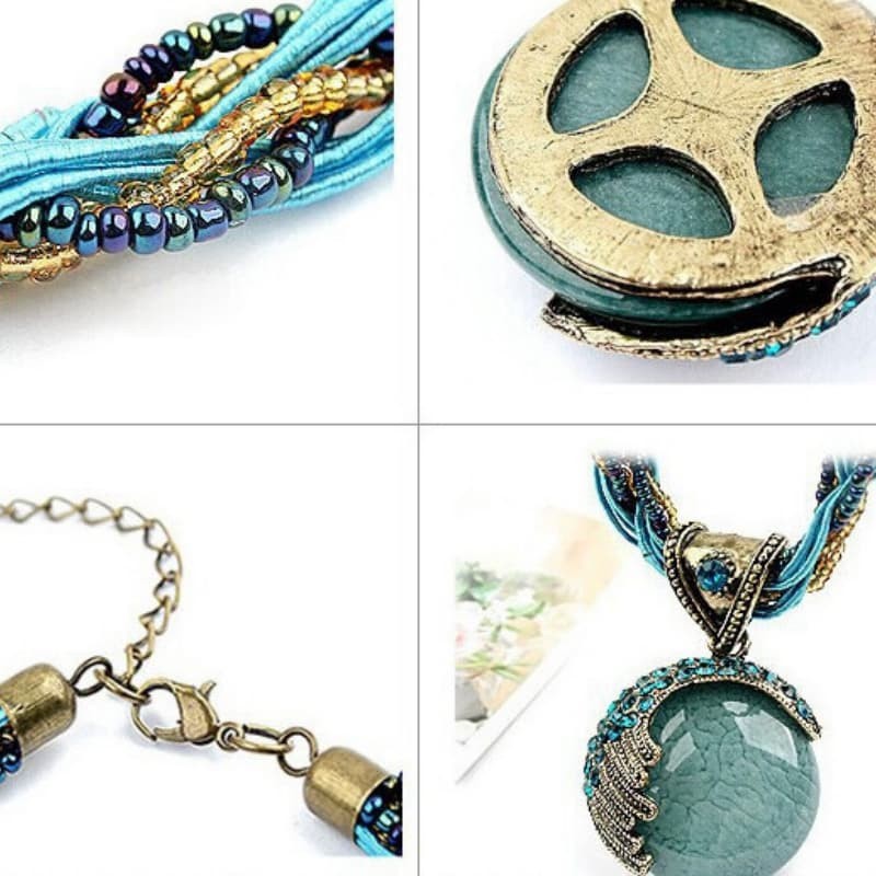 Turquoise Gemstone Necklaces Retro Choker Bohemian Pendant Fashion Jewelry Chain