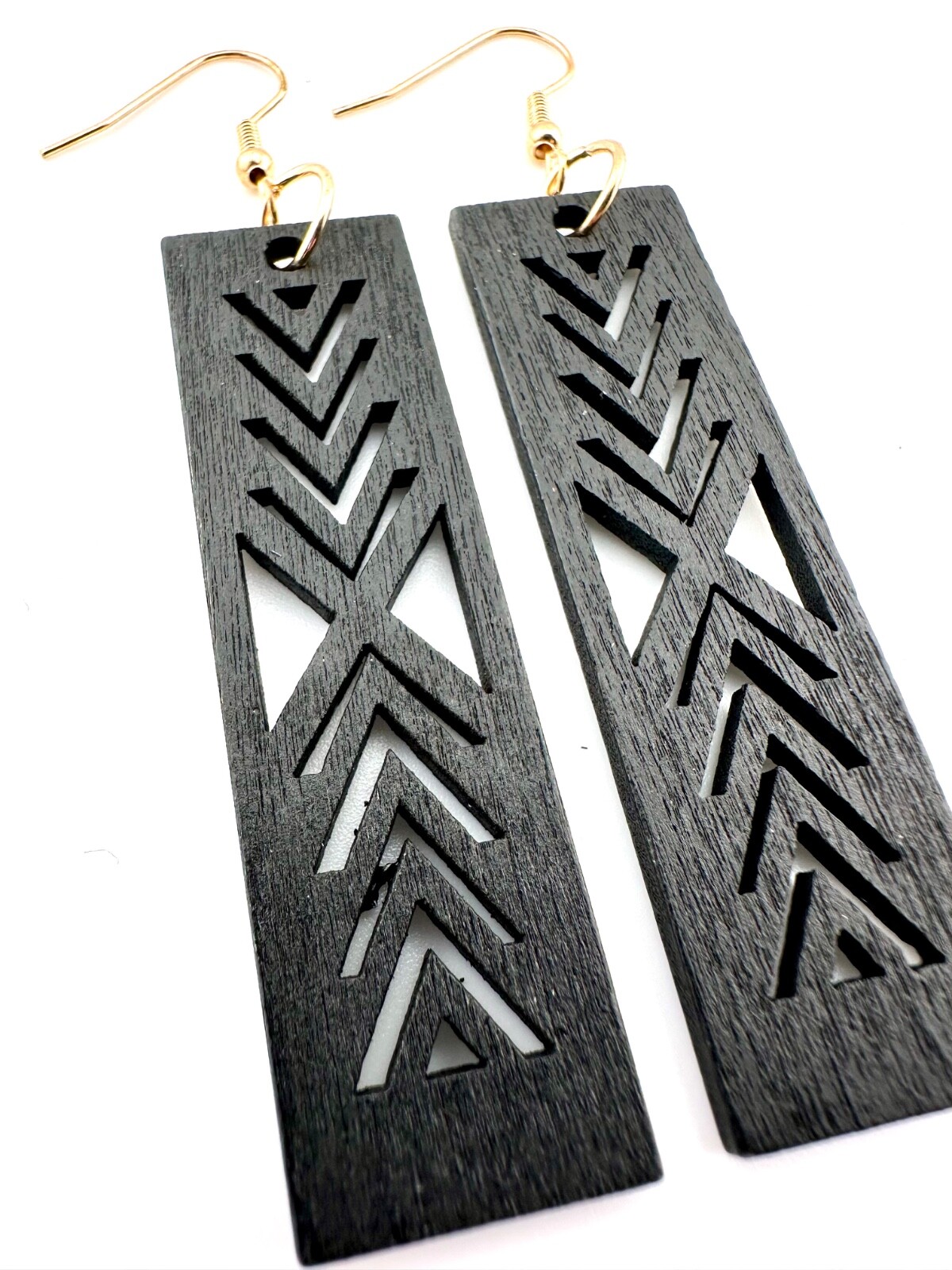 Black Arrow Stained Laser Cut Wood Bar Earrings