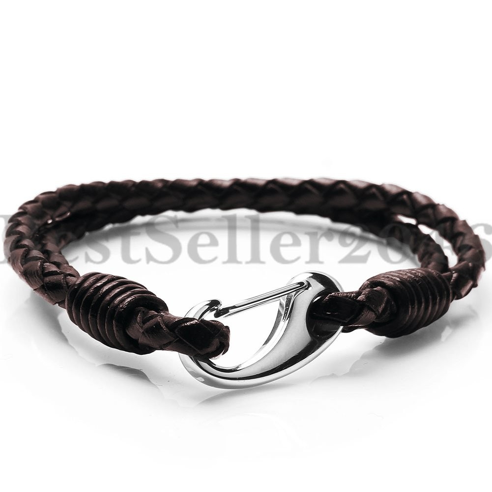 Men Women Braided Leather Bracelet Wrap Cuff With Stainless Steel Clasp 8in-9in