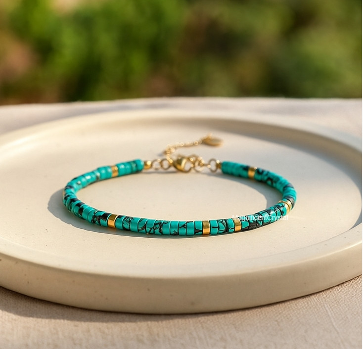 Natural Turquoise Bracelet Tube Beaded Women Jewelry December Birthstone Gifts