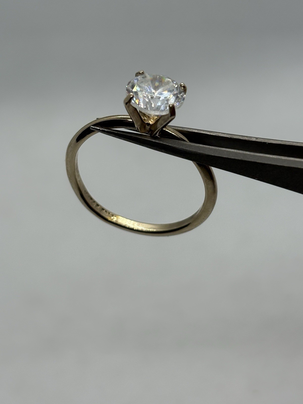 Vintage ESPO Simulated Diamond Ring 14K Gold Electro Plated Solitaire Size 10