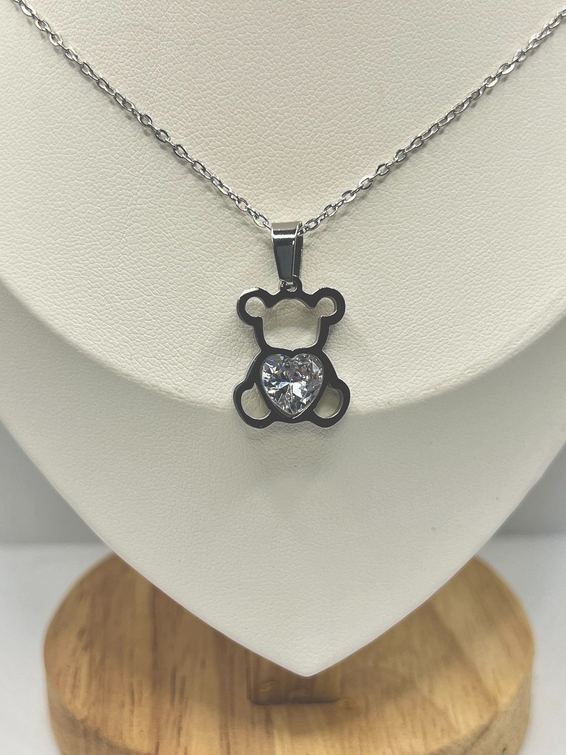Love Bear Chain Necklace with Cz