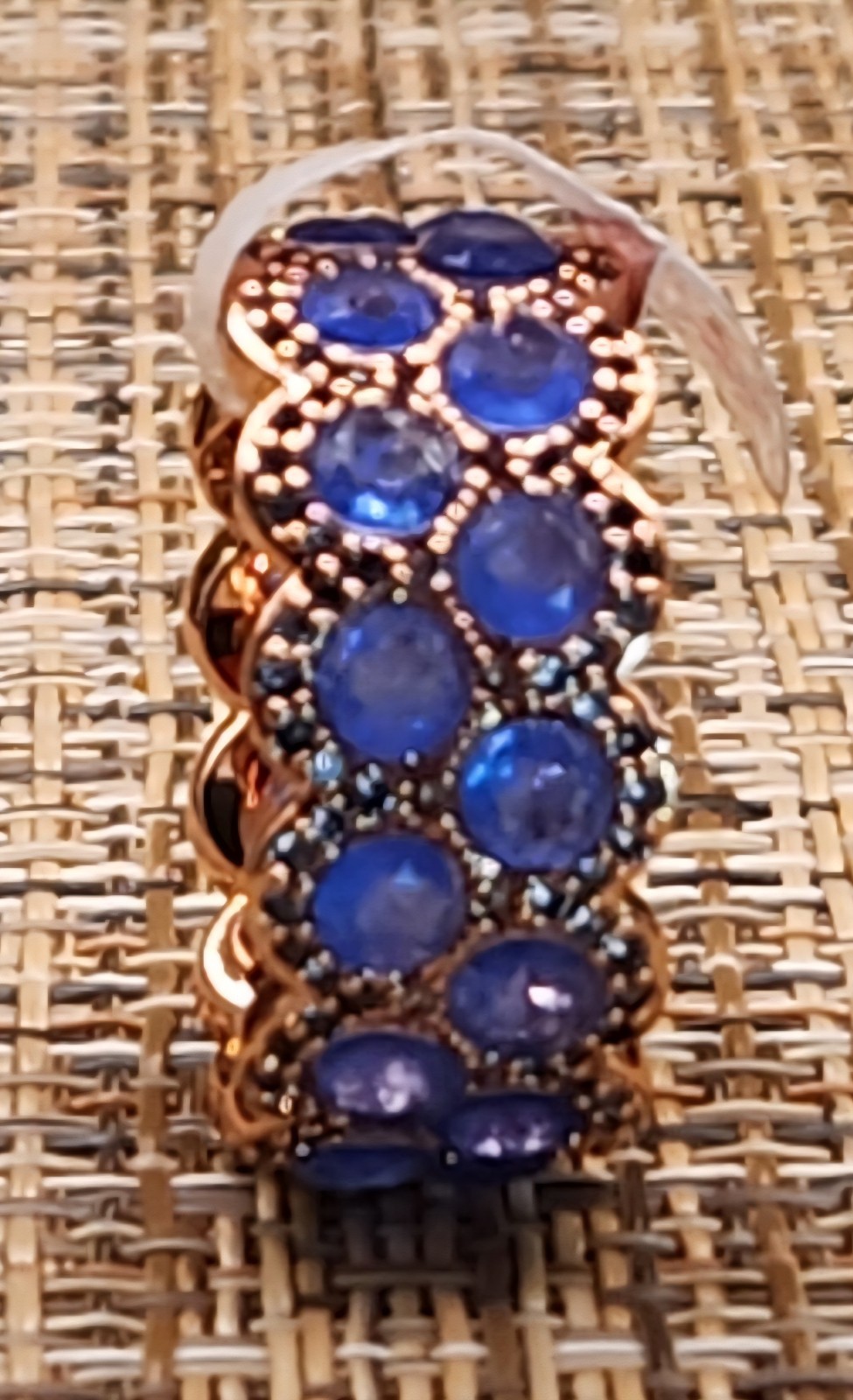Bomb Party Rose Gold Tone Blue Sapphire-Style CZ Wide Band Ring – Size 11 NWOT