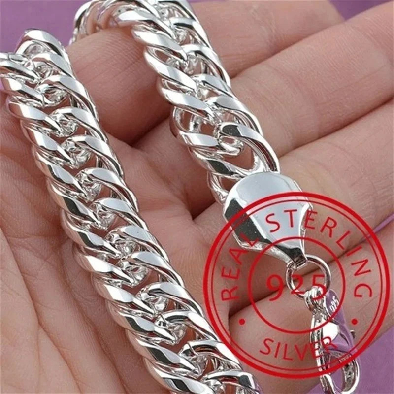 925 Sterling Silver Solid 10mm chain Bracelet men women Chain fashion Jewelry