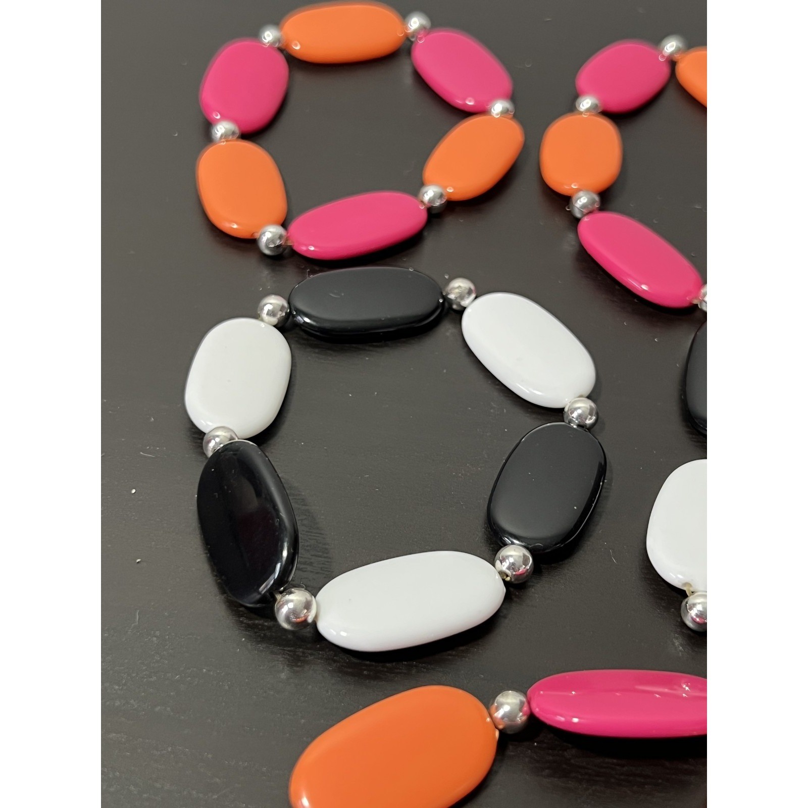 Lot of 9 Fashion Stretch Bracelets Oval Beads Pink Orange Black White Set