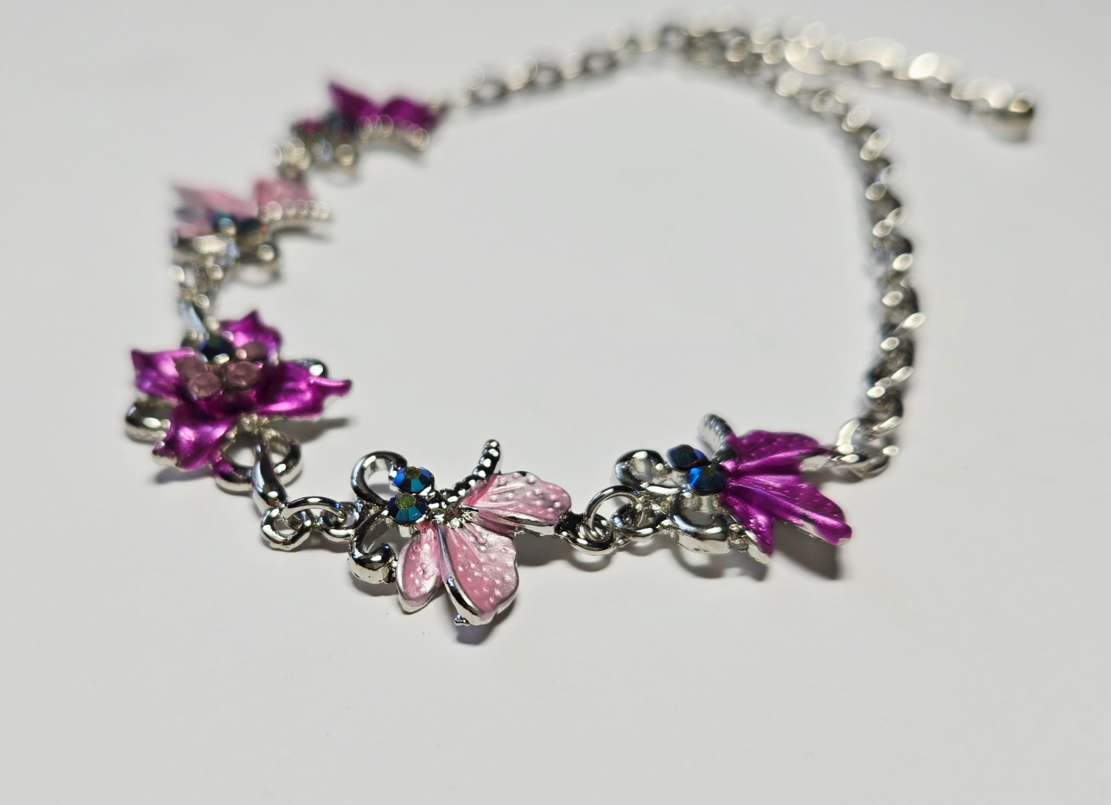 Wholesale Bracelets Lot of 12 Rhinestone Butterfly Flower Lobster Clasp Bracelet
