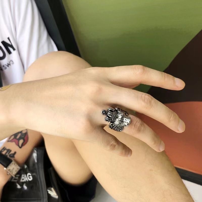 Royal Lion King Crown Ring – Adjustable Silver Tone One Size Fit All
